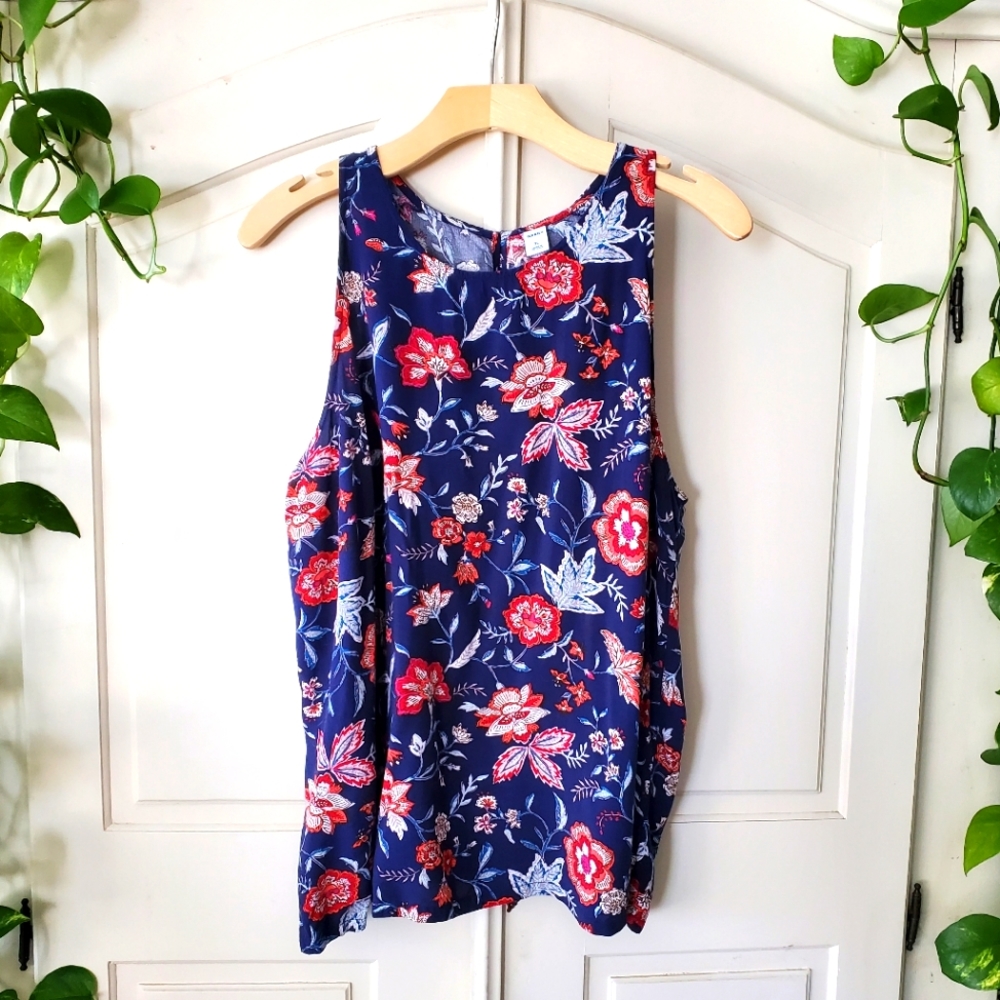Blouse Blue Floral Sleeveless